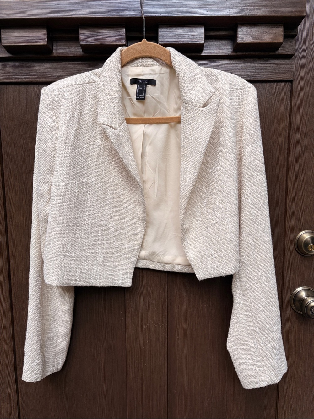 Forever 21 Cream Cropped Textured Blazer